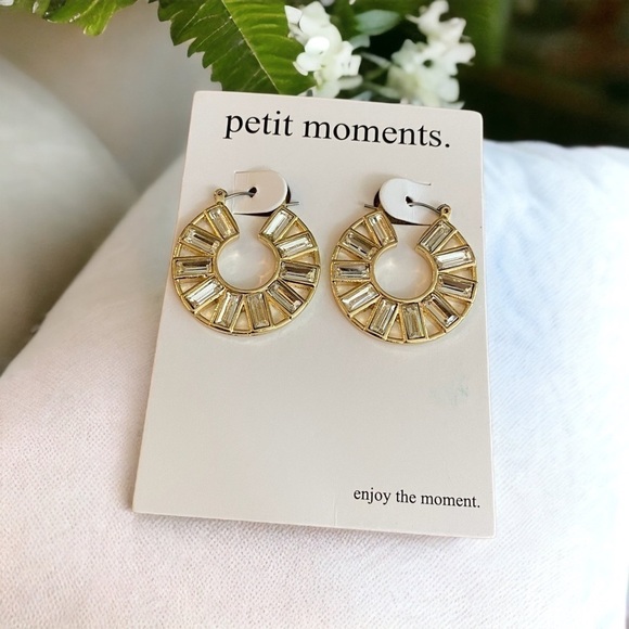 NEW Petit Moments Hoop Earrings Gold With Baguette-Cut Crystals - Picture 1 of 4